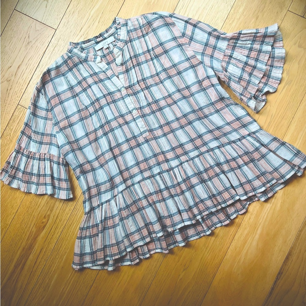 LOFT Ruffled Peplum Blouse with Mandarin Collar